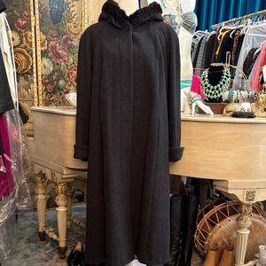 Wool Worthington Dark Brown Wool Trench Coat with Fur Collar